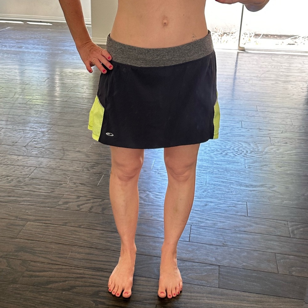 Champion Black Skirt with Gray Waistband and Neon Yellow Side Panels